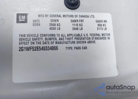 2004 Chevrolet Impala z USA, uszkodzony, nr VIN 2G1WF52E549334866